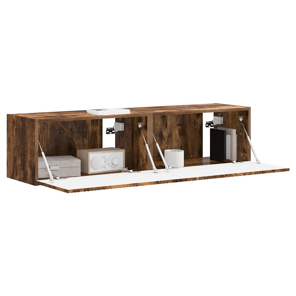 vidaXL TV Wall Cabinet Wall-mounted 2 pcs Smoked Oak 60 x 31 x 29.5 cm