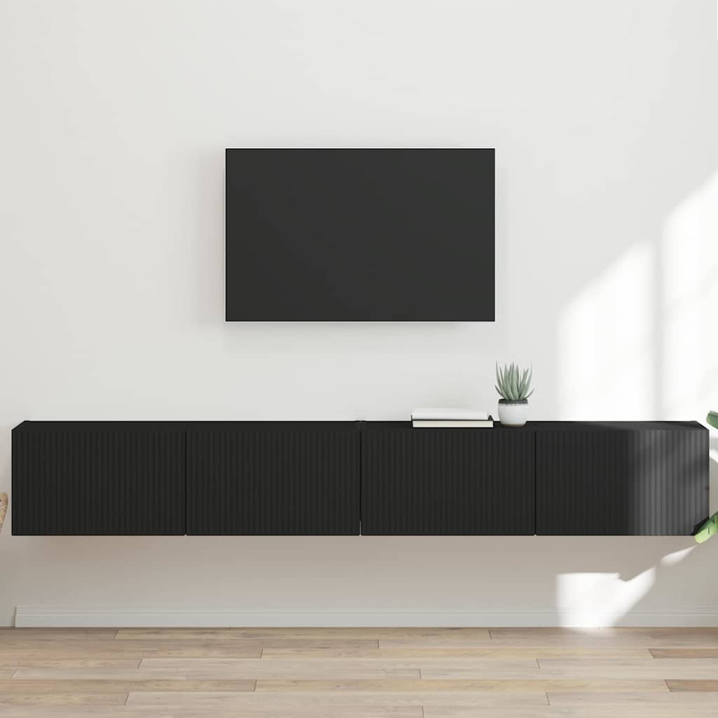 vidaXL TV Wall Cabinet 2 pcs Black Engineered Wood