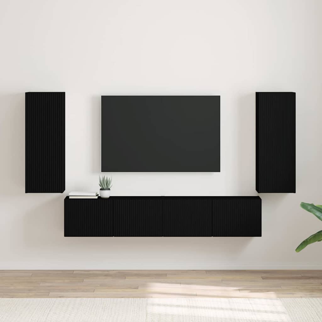 vidaXL TV Wall Cabinet 2 pcs Black 30 x 31 x 80 cm Engineered Wood