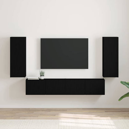 vidaXL TV Wall Cabinet 2 pcs Black 30 x 31 x 80 cm Engineered Wood
