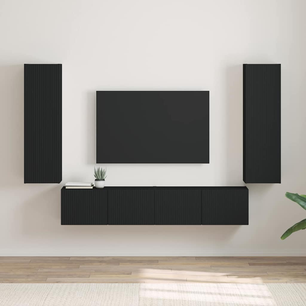 vidaXL TV Wall Cabinet 2 pcs Black 30 x 31 x 100 cm Engineered Wood