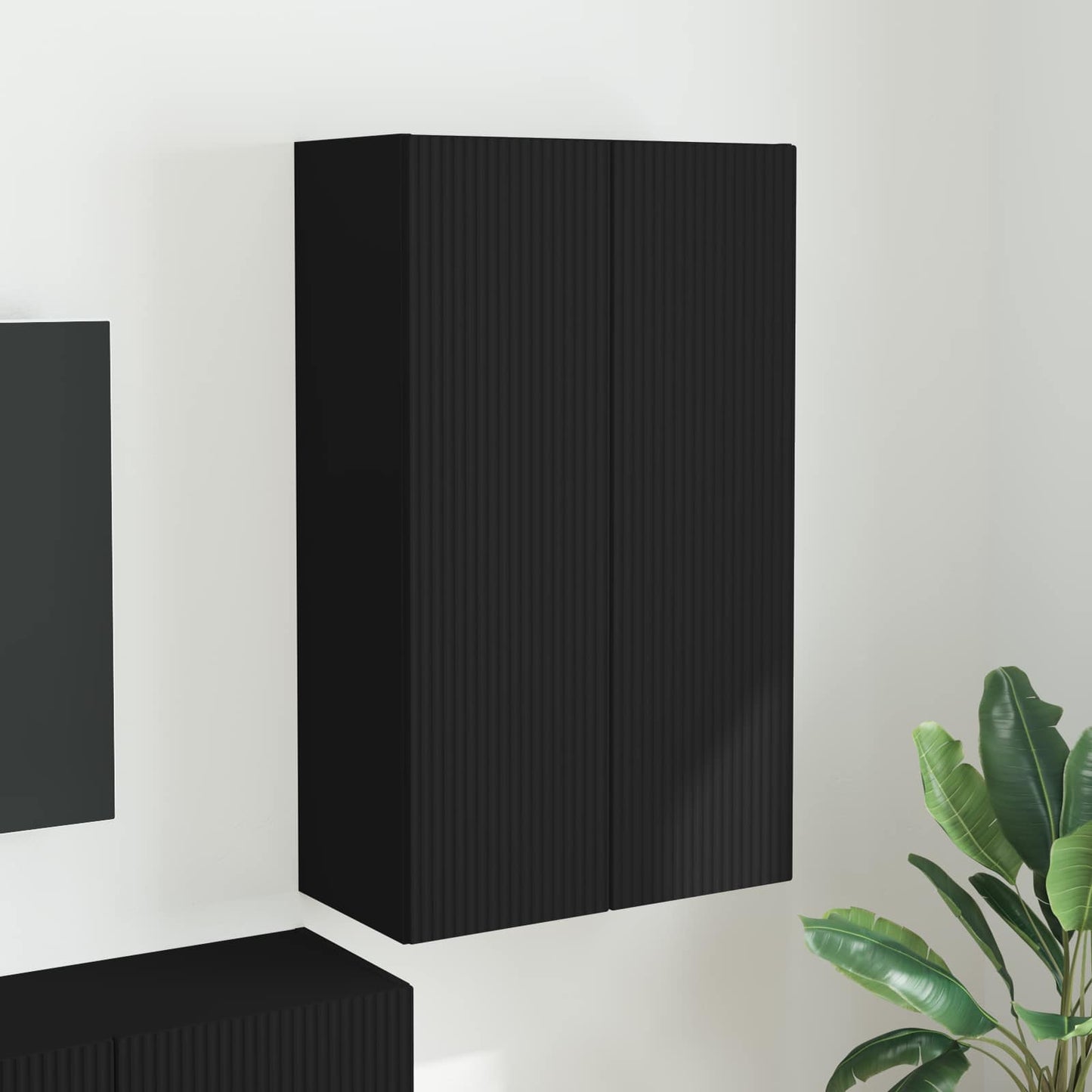 vidaXL TV Wall Cabinet 59.5 x 31 x 100 cm Black Engineered Wood