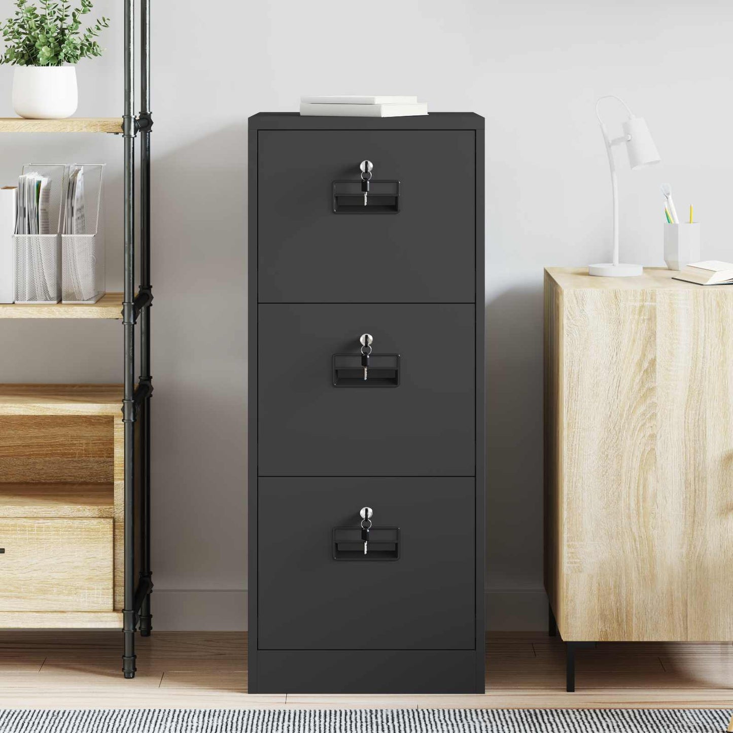 vidaXL File Cabinet Black 44 x 50 x 106.5 cm Cold-Rolled Steel