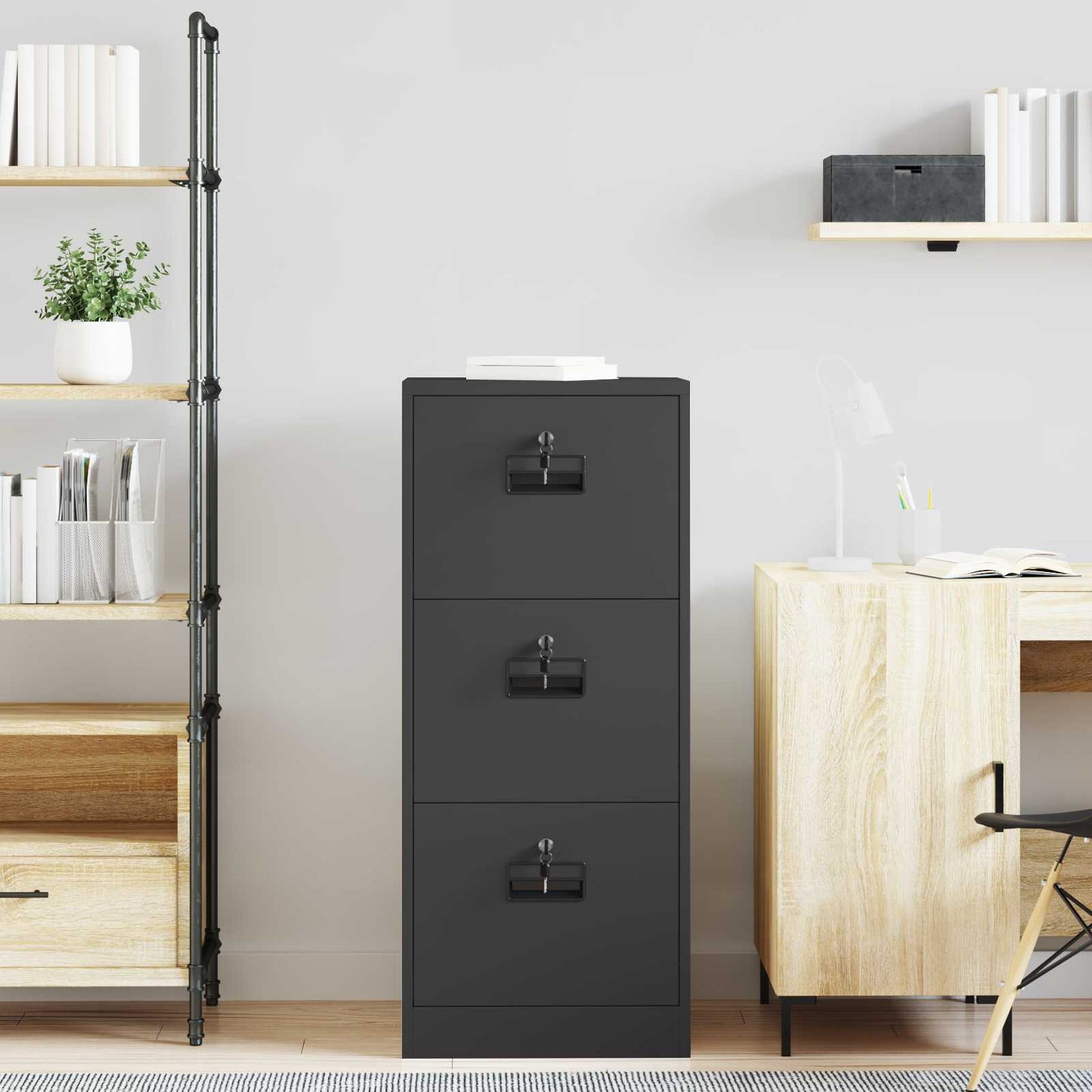vidaXL File Cabinet Black 45.5 x 42 x 106.5 cm Cold-Rolled Steel