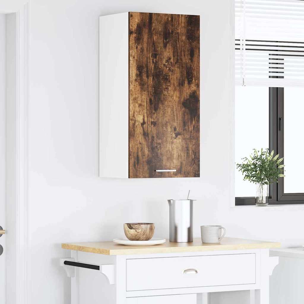 vidaXL Hanging Cabinet with Door Smoked Oak and White 40 x 31 x 80 cm