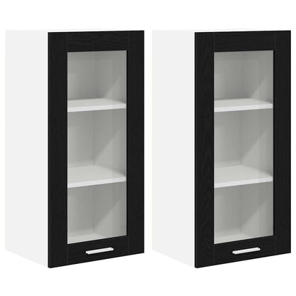 vidaXL Hanging Cabinet 2 pcs Black Oak 40 x 31 x 80 cm Engineered Wood
