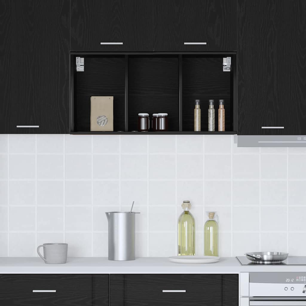 vidaXL Hanging Cabinet Black Oak 40 x 29.5 x 80 cm Engineered Wood