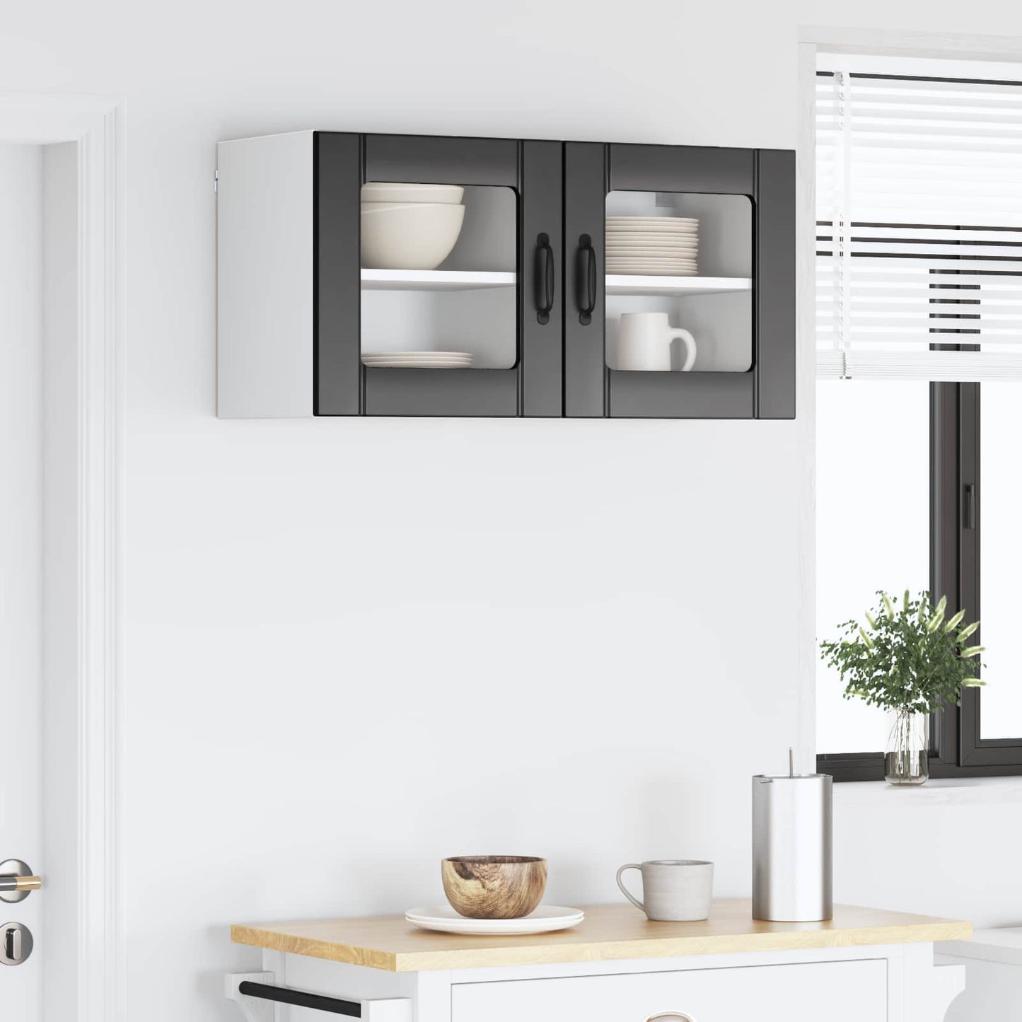 vidaXL Wall Glass Cabinet LUCCA 2 pcs Black 40 x 31 x 40 cm