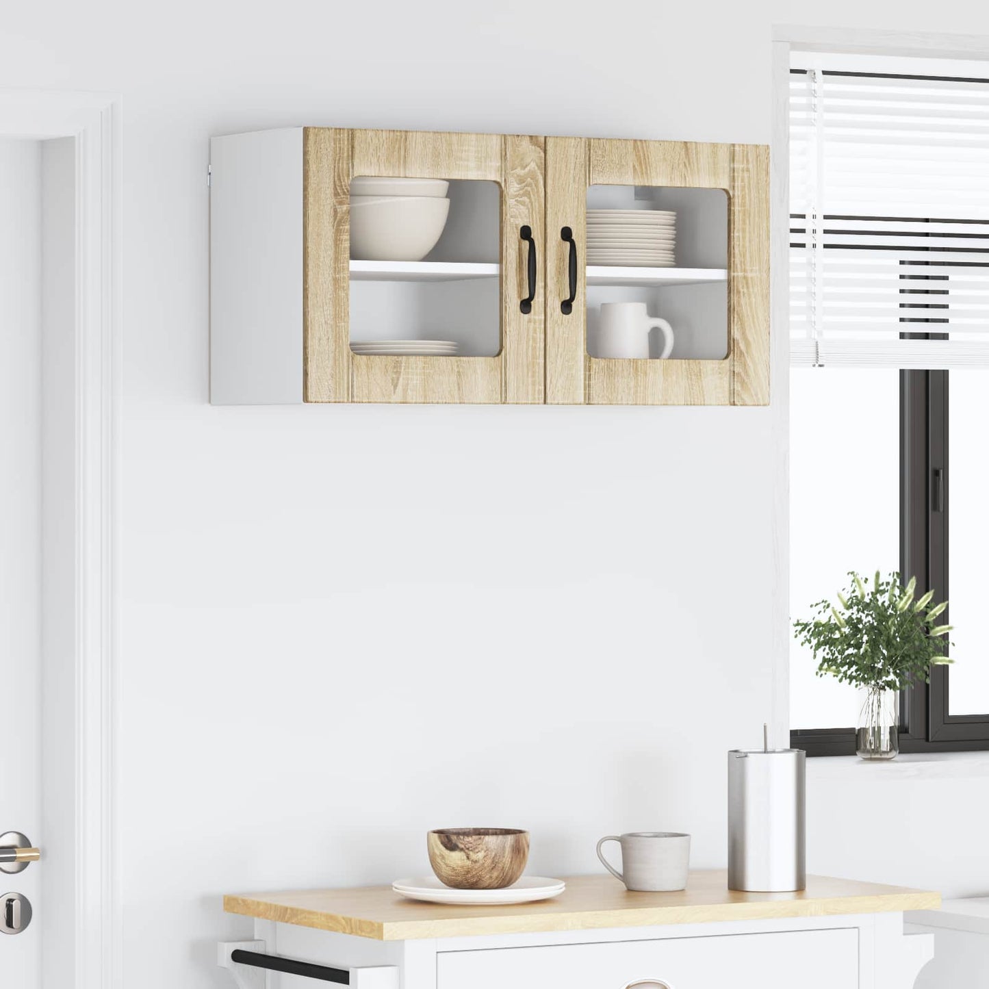 vidaXL Wall Glass Cabinet LUCCA 2 pcs Sonoma Oak 40 x 31 x 40 cm