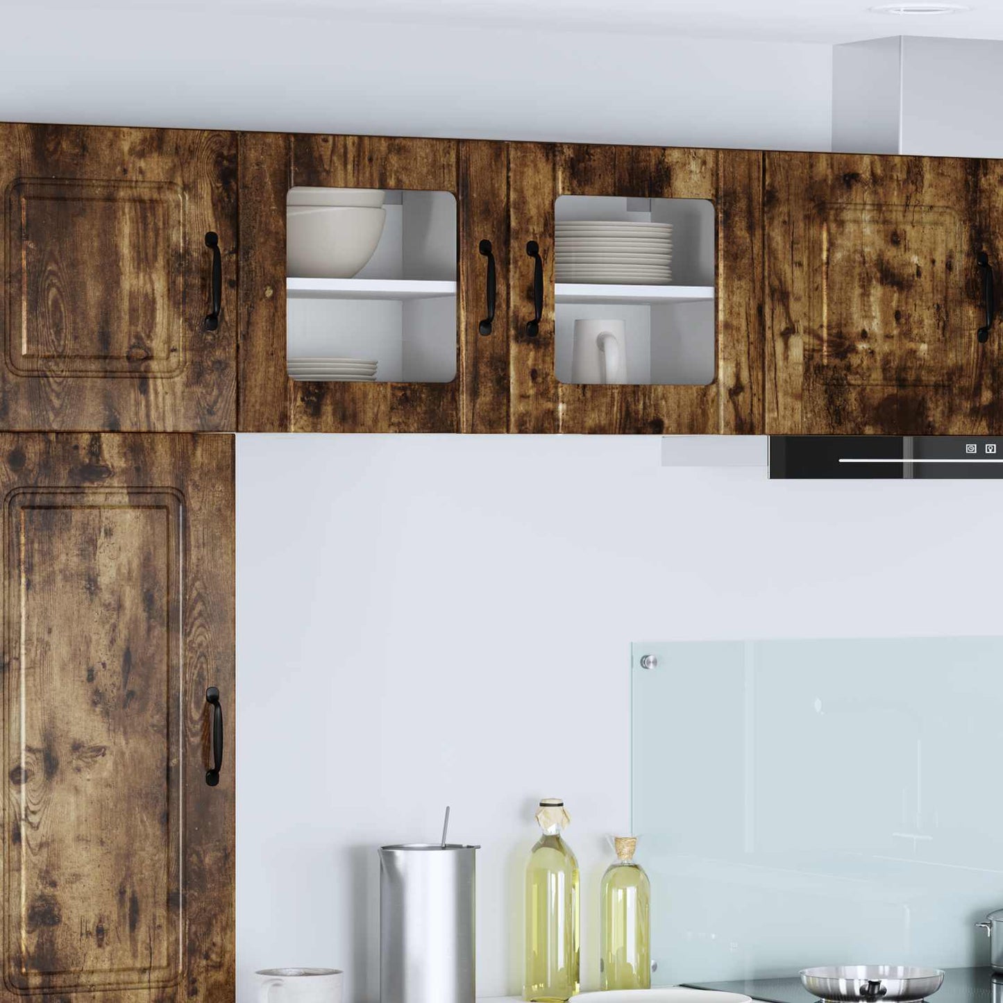 vidaXL Wall Glass Cabinet LUCCA Smoked Oak 40 x 31 x 40 cm