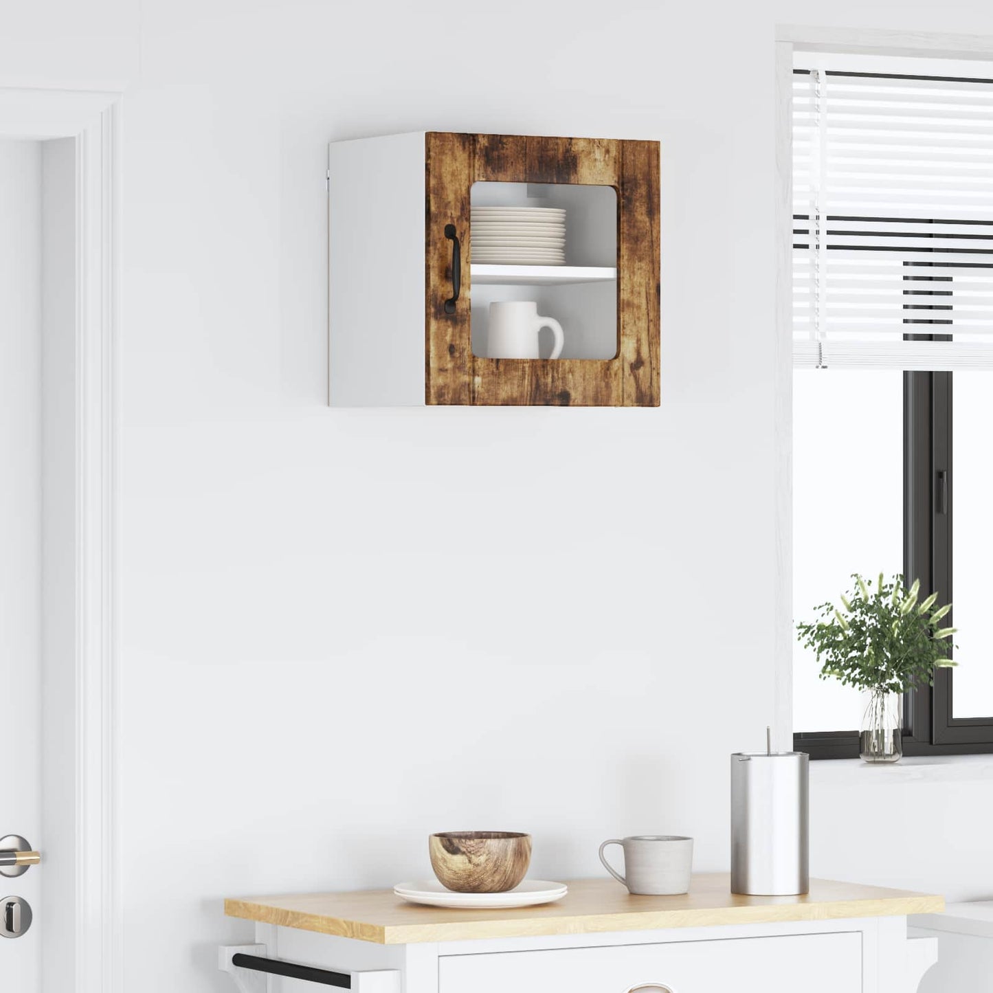 vidaXL Wall Glass Cabinet LUCCA Smoked Oak 40 x 31 x 40 cm