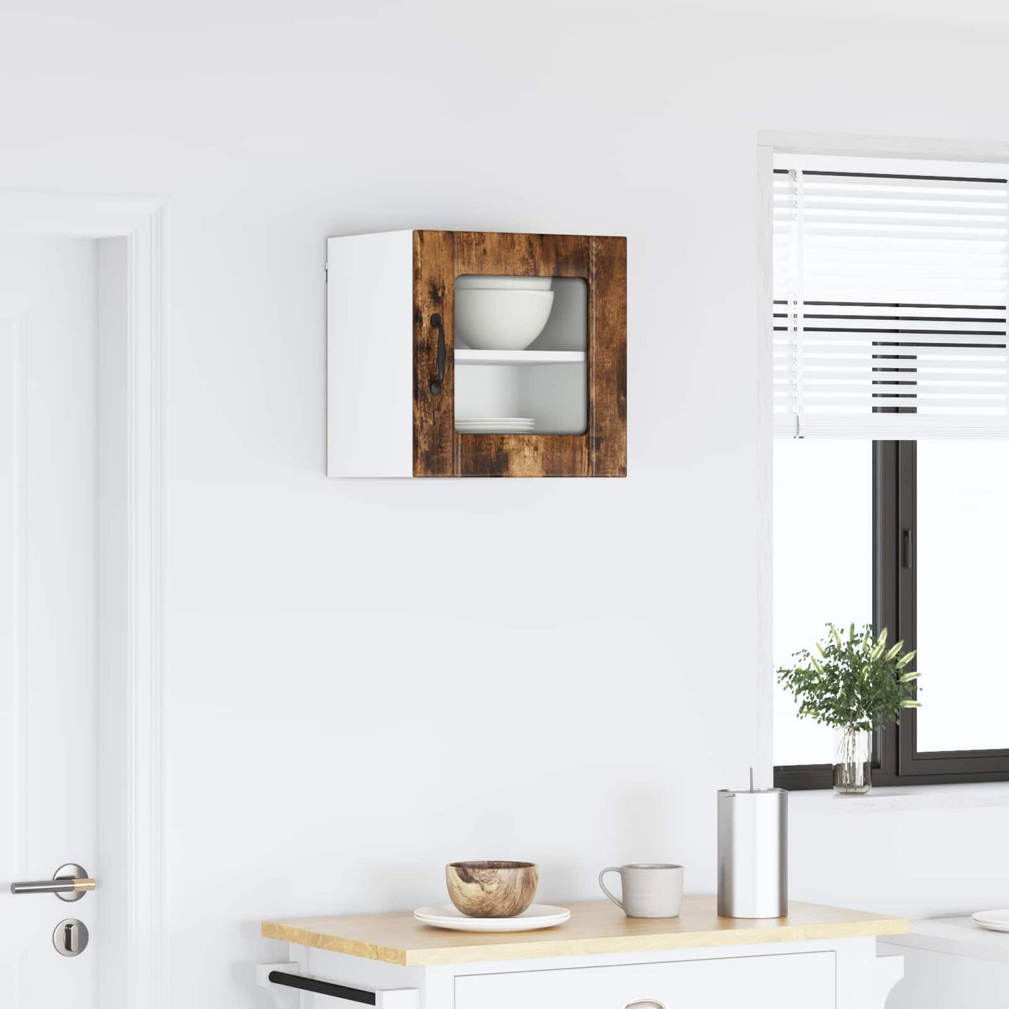 vidaXL Wall Glass Cabinet LUCCA Smoked Oak 40 x 31 x 40 cm