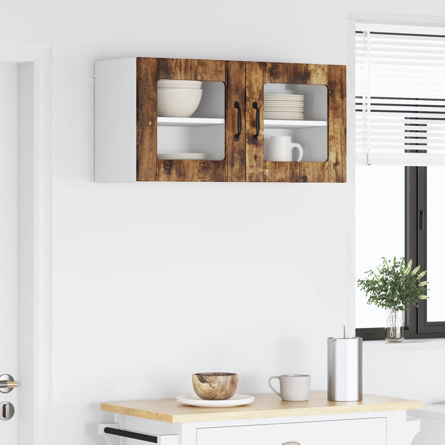 vidaXL Wall Glass Cabinet LUCCA 2 pcs Smoked Oak 40 x 31 x 40 cm