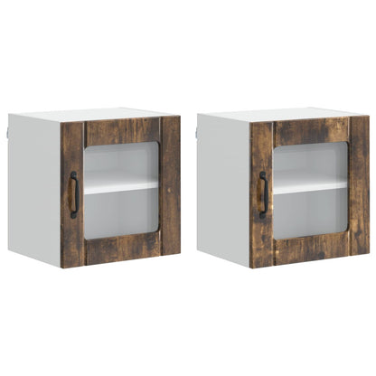 vidaXL Wall Glass Cabinet LUCCA 2 pcs Smoked Oak 40 x 31 x 40 cm