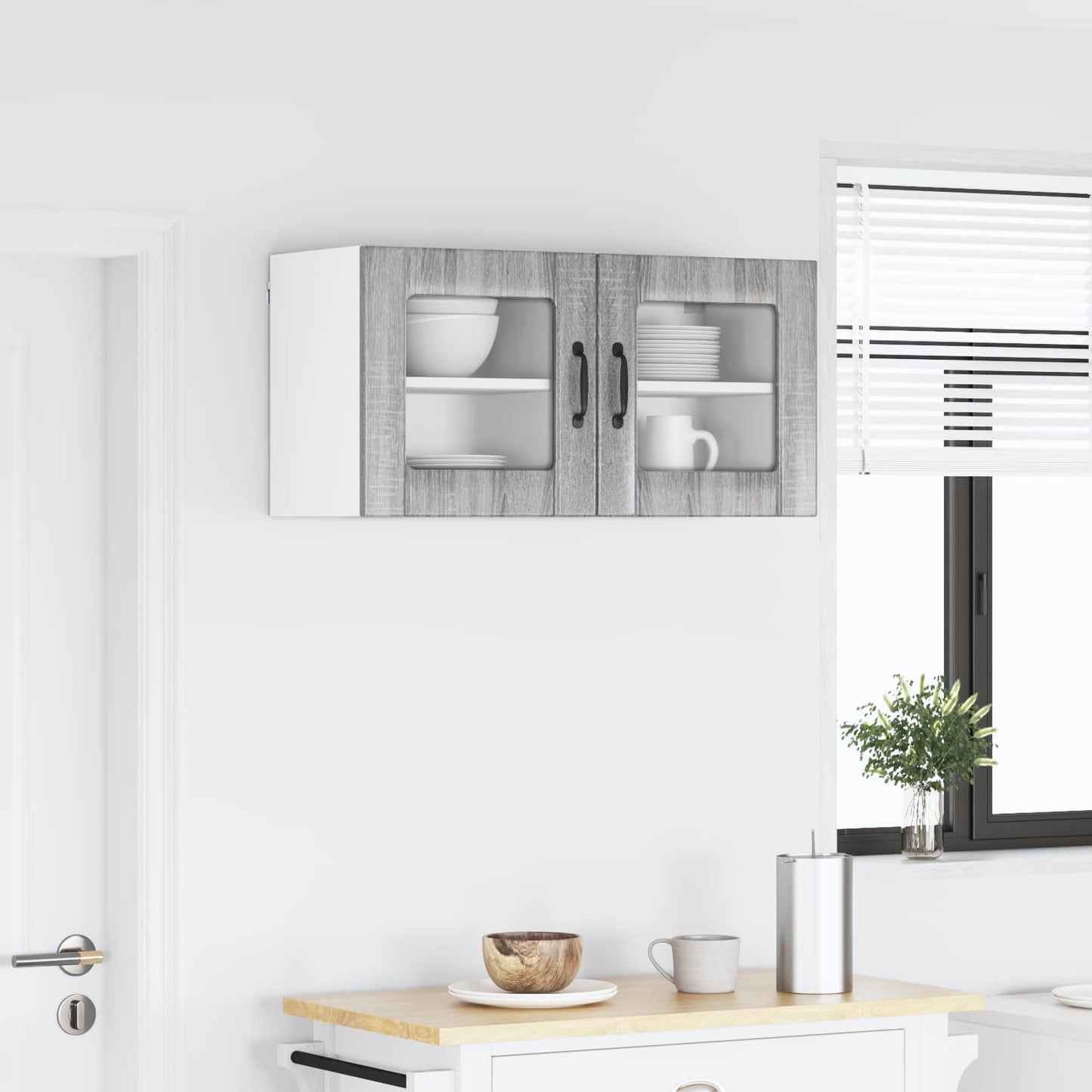 vidaXL Wall Glass Cabinet LUCCA 2 pcs Grey Sonoma 40 x 31 x 40 cm