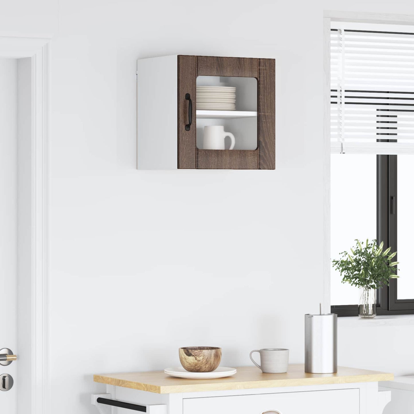 vidaXL Wall Glass Cabinet LUCCA Brown Oak 40 x 31 x 40 cm
