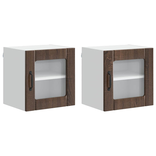 vidaXL Wall Glass Cabinet LUCCA 2 pcs Brown Oak 40 x 31 x 40 cm