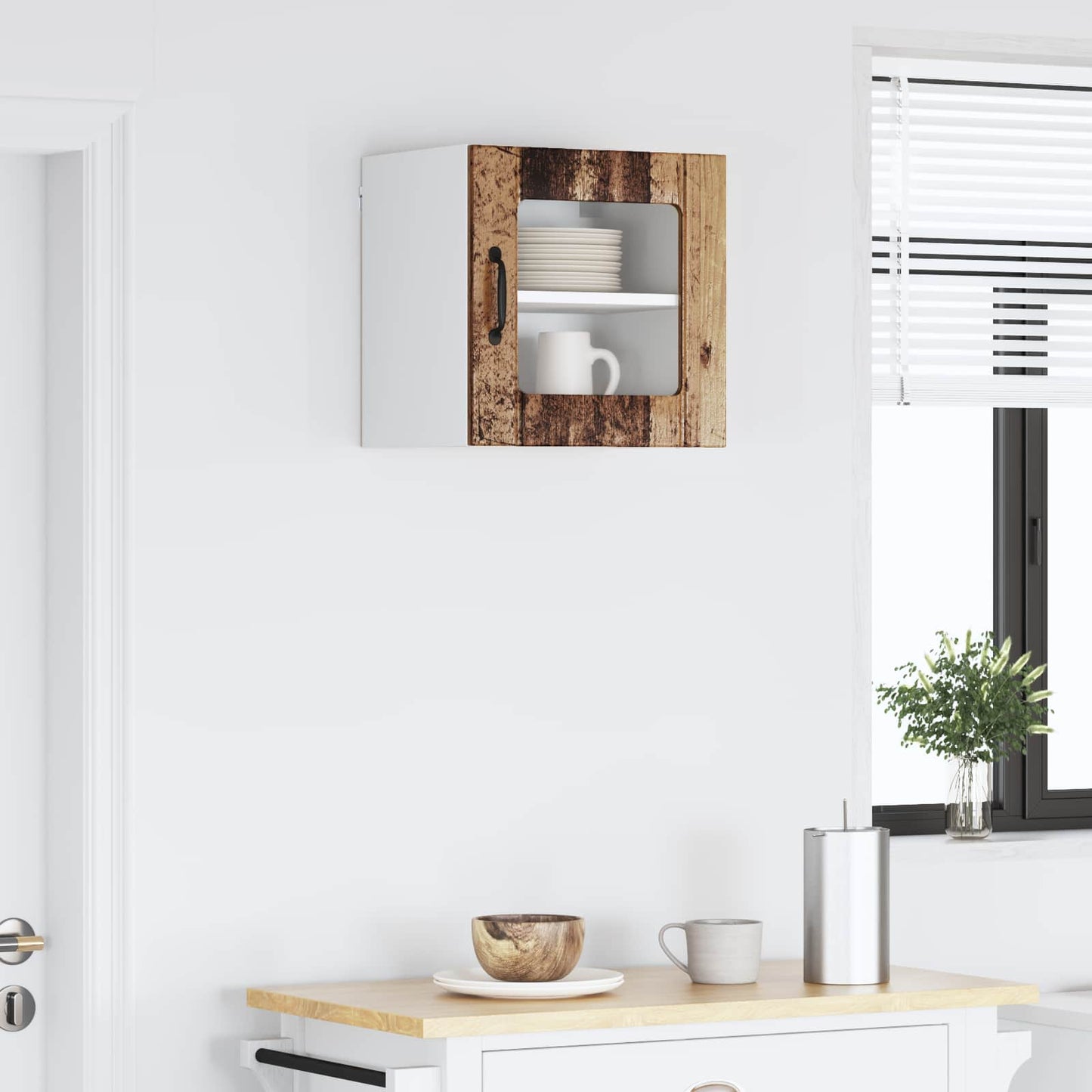 vidaXL Wall Glass Cabinet LUCCA Old Wood 40 x 31 x 40 cm
