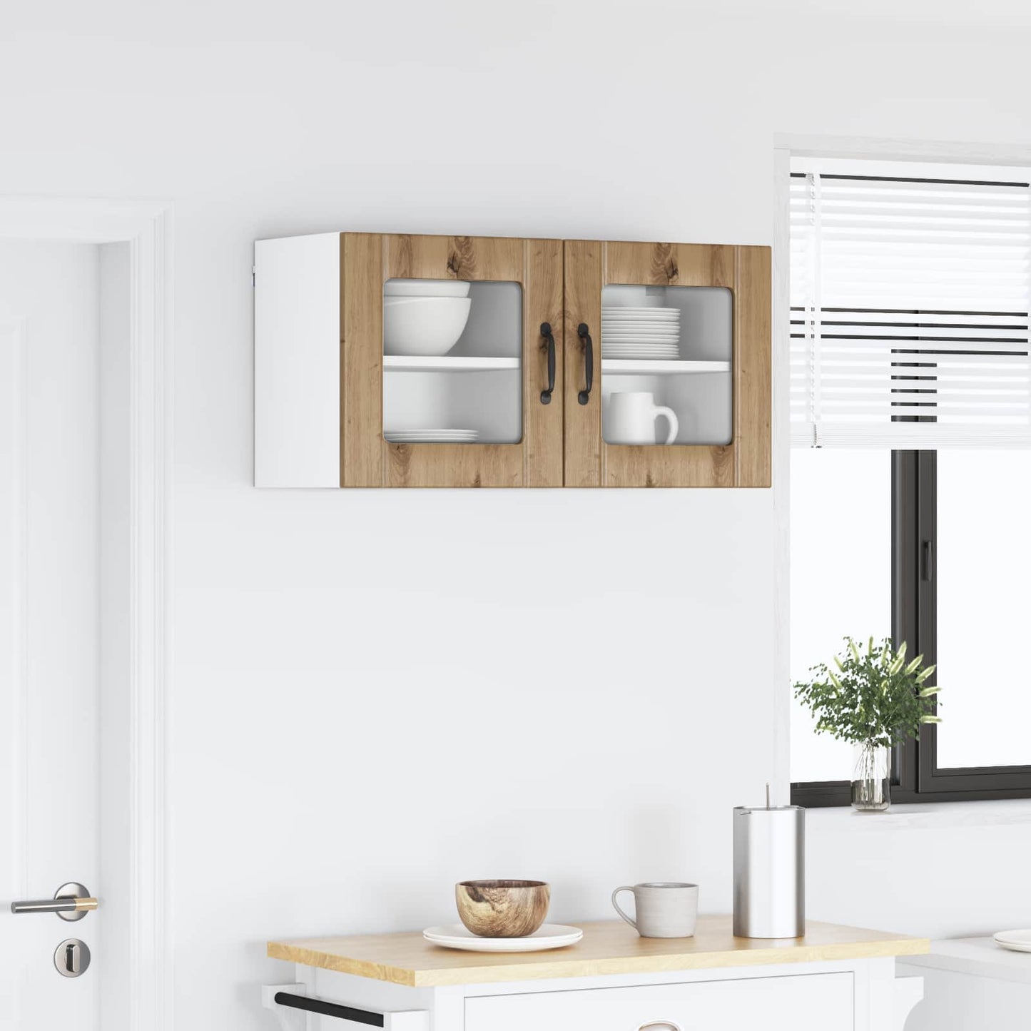 vidaXL Wall Glass Cabinet LUCCA 2 pcs Artisan Oak Engineered Wood