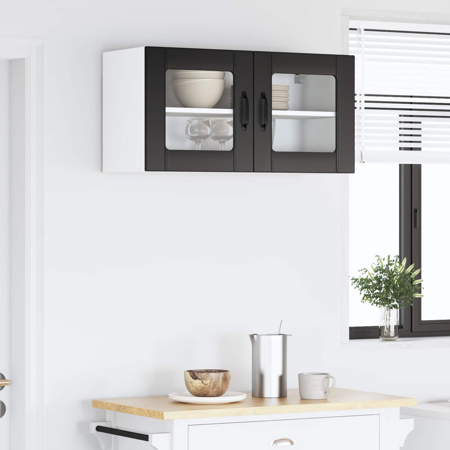 vidaXL Wall Glass Cabinet LUCCA Black 80 x 31 x 40 cm Engineered Wood