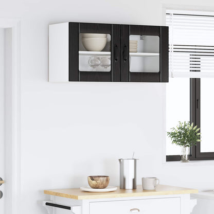 vidaXL Wall Glass Cabinet LUCCA Black Oak 80 x 31 x 40 cm