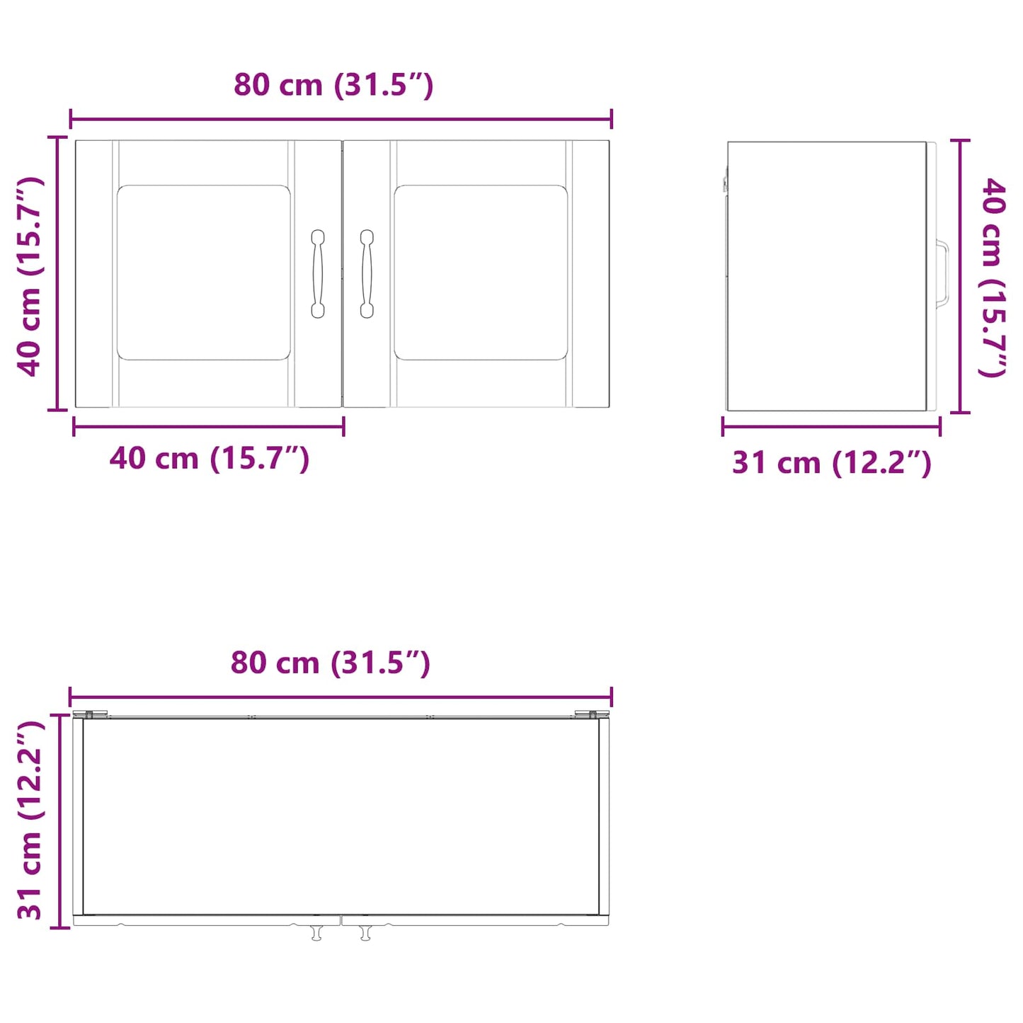 vidaXL Wall Glass Cabinet LUCCA Black Oak 80 x 31 x 40 cm