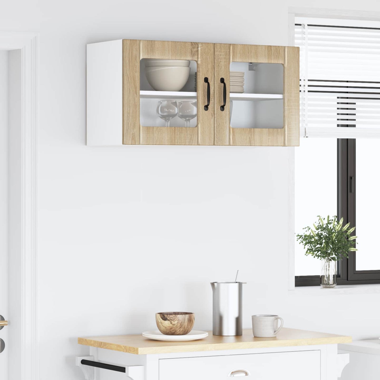 vidaXL Wall Glass Cabinet LUCCA Sonoma Oak 80 x 31 x 40 cm