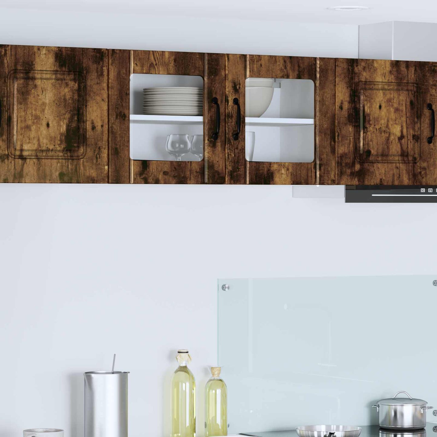 vidaXL Wall Glass Cabinet LUCCA Smoked Oak 80 x 31 x 40 cm