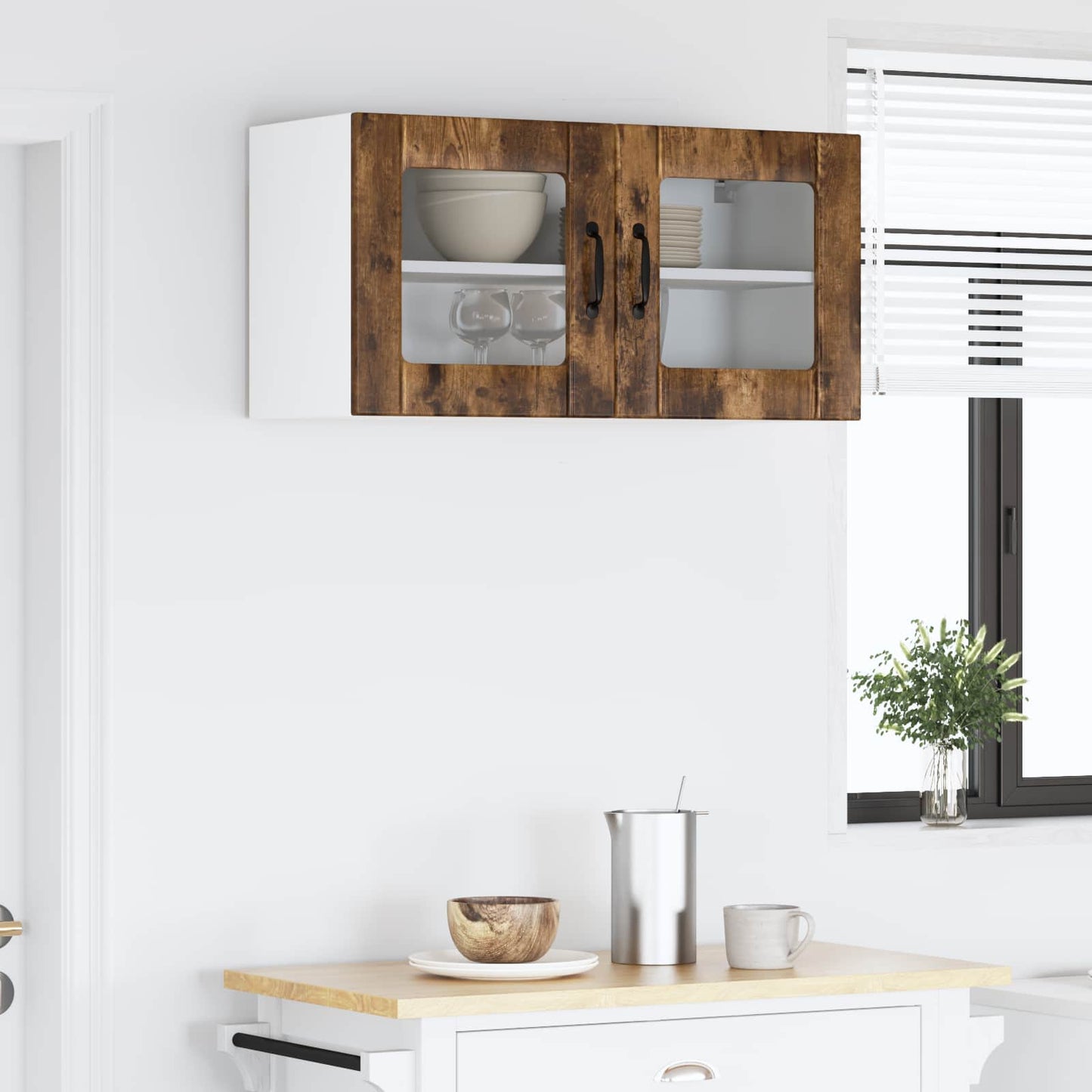 vidaXL Wall Glass Cabinet LUCCA Smoked Oak 80 x 31 x 40 cm