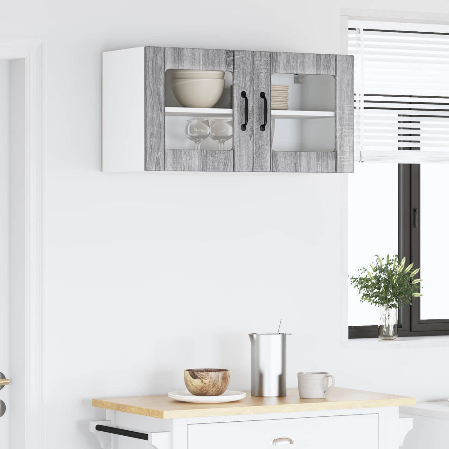 vidaXL Wall Glass Cabinet LUCCA Grey Sonoma 80 x 31 x 40 cm