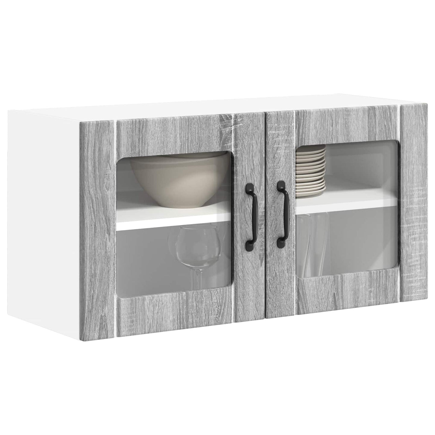 vidaXL Wall Glass Cabinet LUCCA Grey Sonoma 80 x 31 x 40 cm