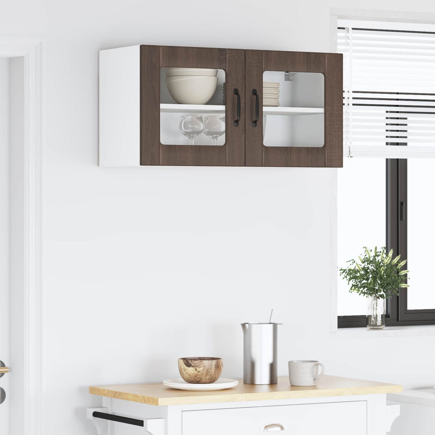 vidaXL Wall Glass Cabinet LUCCA Brown Oak 80 x 31 x 40 cm