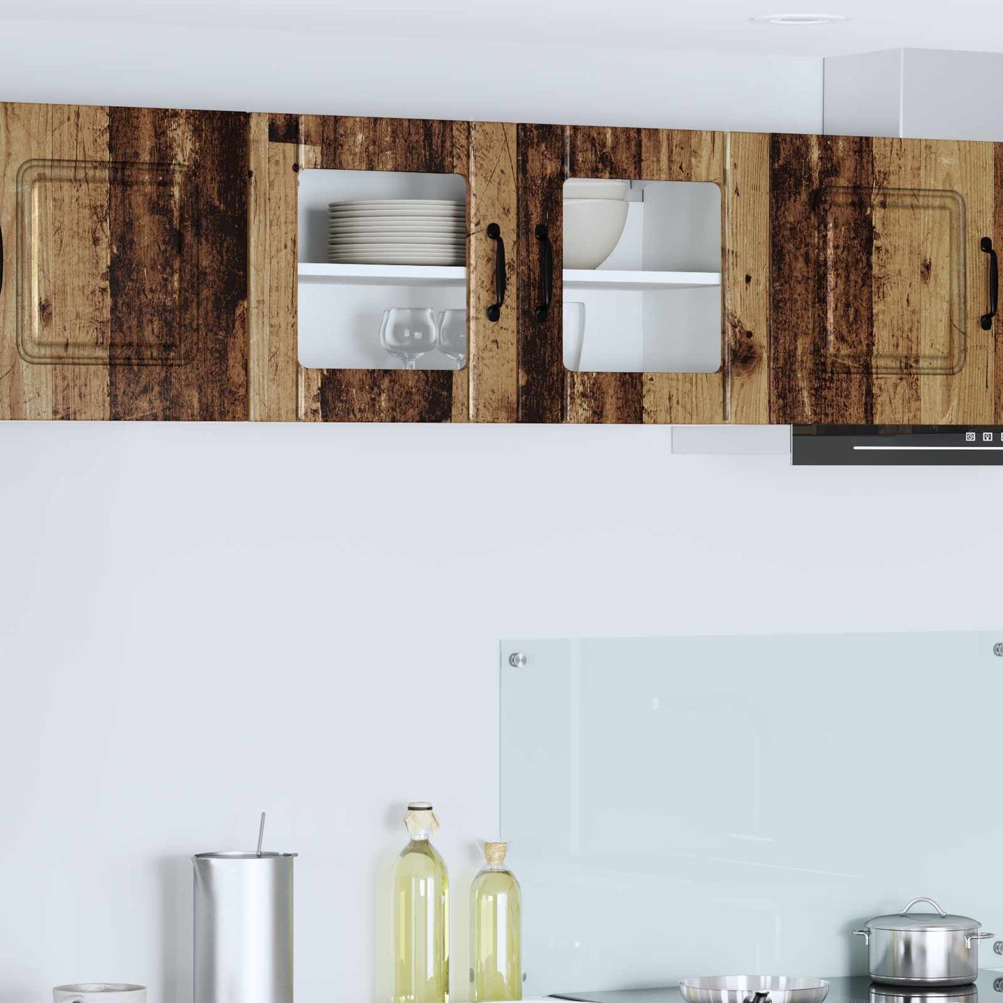 vidaXL Wall Glass Cabinet LUCCA Old Wood 80 x 31 x 40 cm