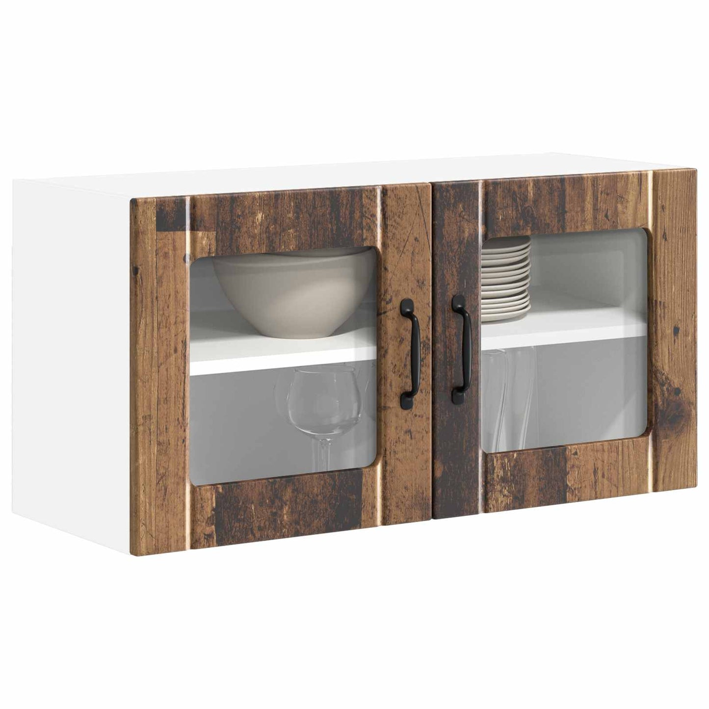 vidaXL Wall Glass Cabinet LUCCA Old Wood 80 x 31 x 40 cm