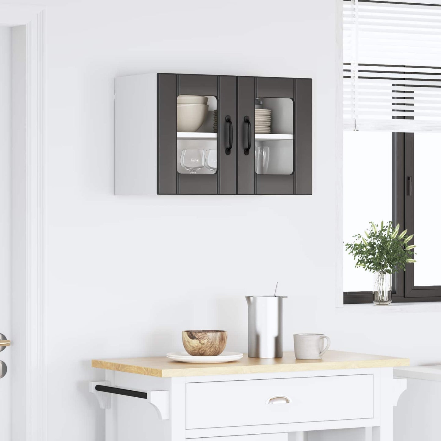 vidaXL Wall Glass Cabinet LUCCA Black 60 x 31 x 40 cm Engineered Wood