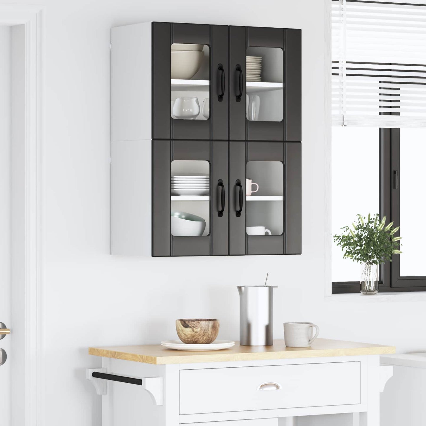 vidaXL Wall Glass Cabinet LUCCA 2 pcs Black 60 x 31 x 40 cm