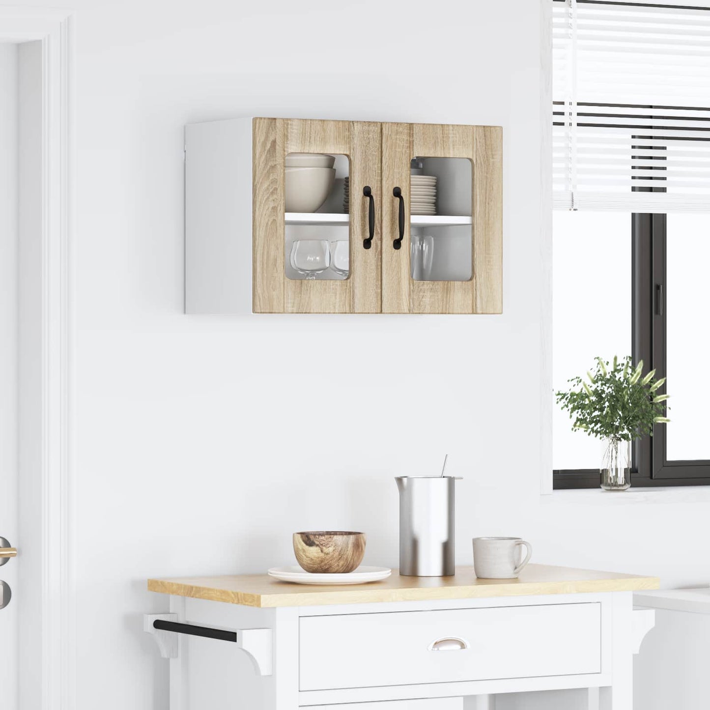 vidaXL Wall Glass Cabinet LUCCA 2 pcs Sonoma Oak 60 x 31 x 40 cm