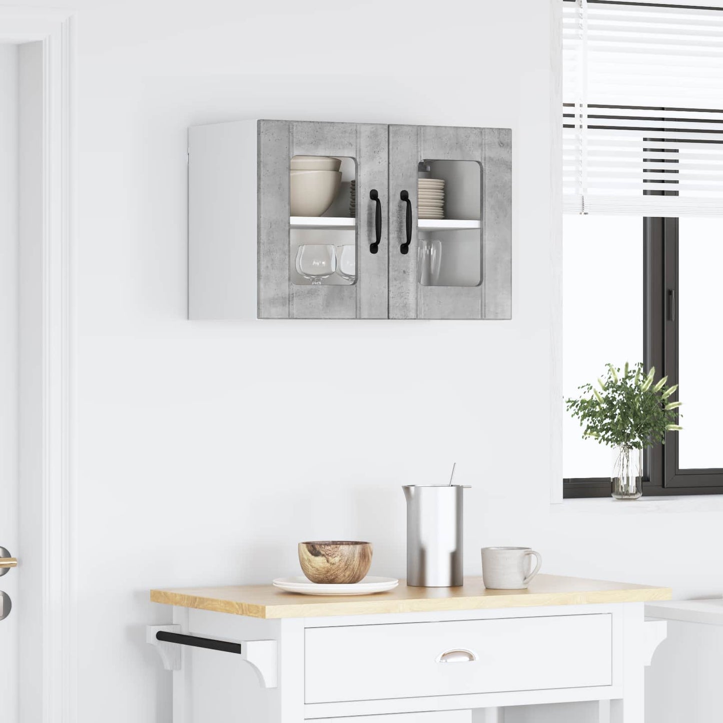 vidaXL Wall Glass Cabinet LUCCA Concrete Grey 60 x 31 x 40 cm