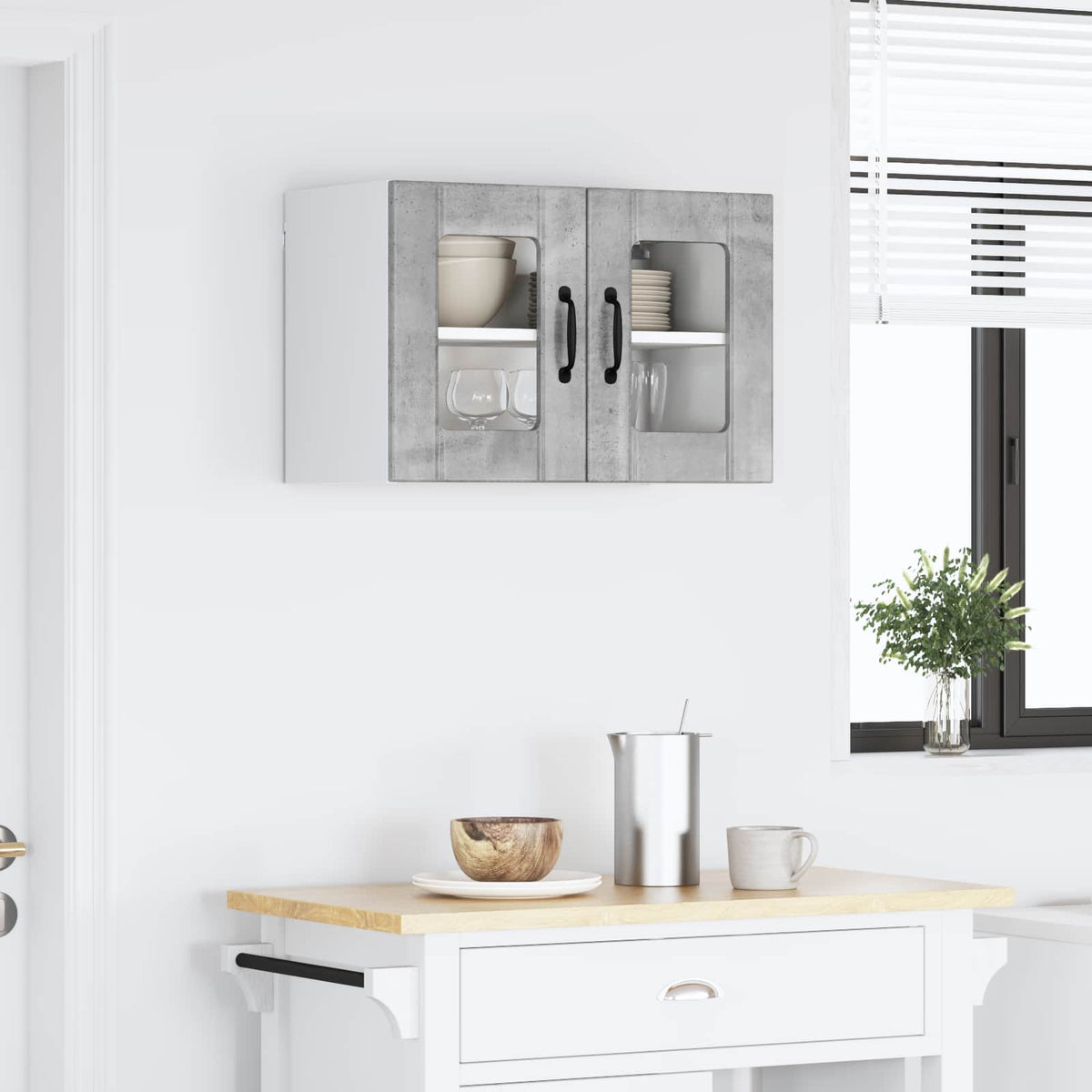 vidaXL Wall Glass Cabinet LUCCA Concrete Grey 60 x 31 x 40 cm