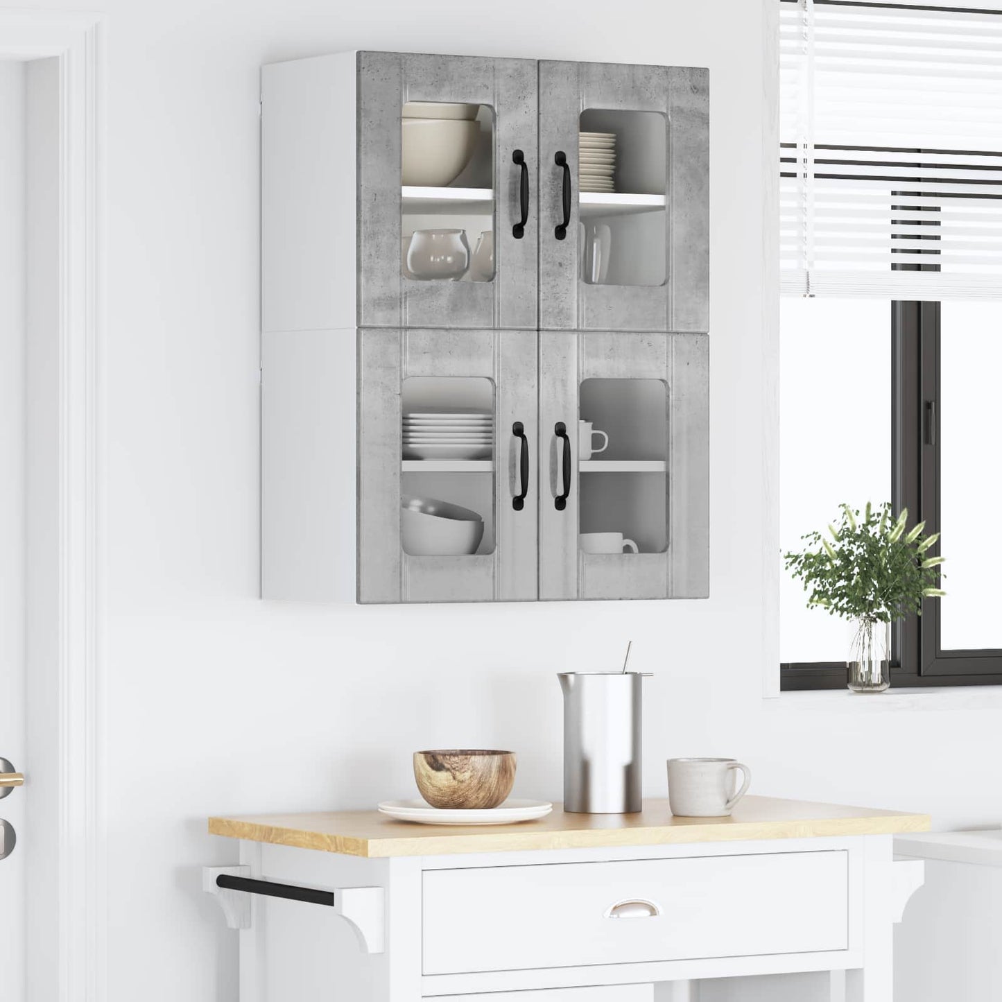vidaXL Wall Glass Cabinet LUCCA 2 pcs Concrete Grey 60 x 31 x 40 cm