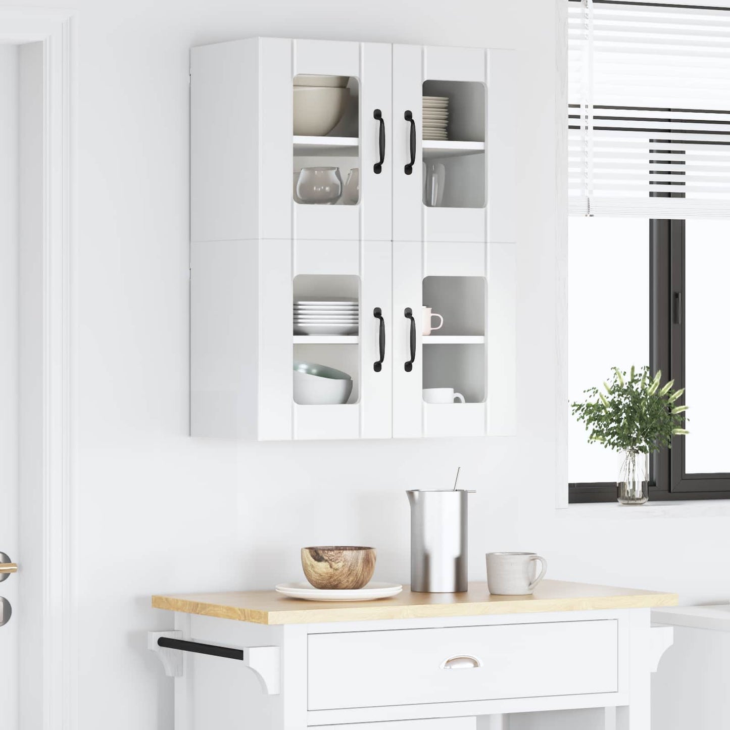 vidaXL Wall Glass Cabinet LUCCA 2 pcs High Gloss White 60 x 31 x 40 cm