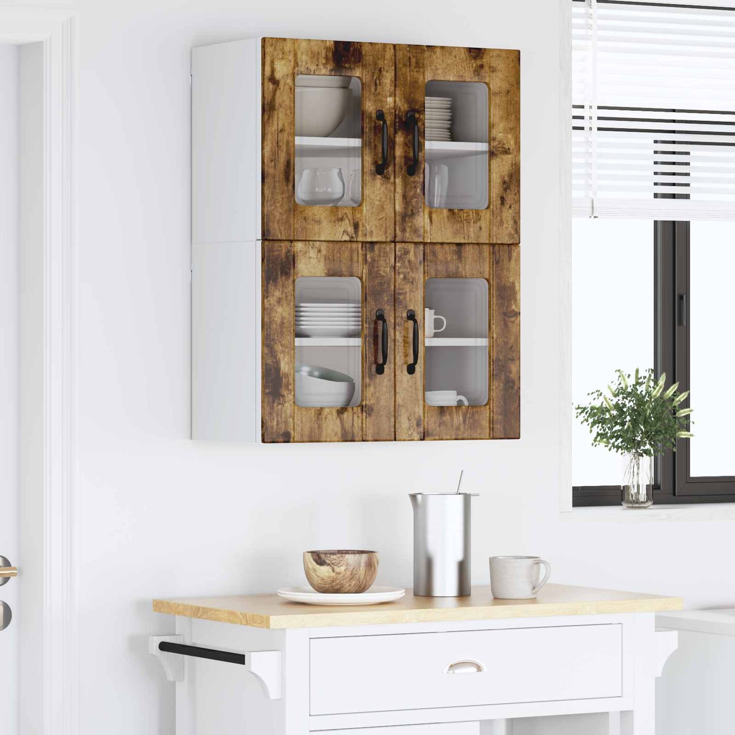 vidaXL Wall Glass Cabinet LUCCA 2 pcs Smoked Oak 60 x 31 x 40 cm