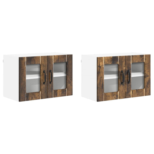 vidaXL Wall Glass Cabinet LUCCA 2 pcs Smoked Oak 60 x 31 x 40 cm