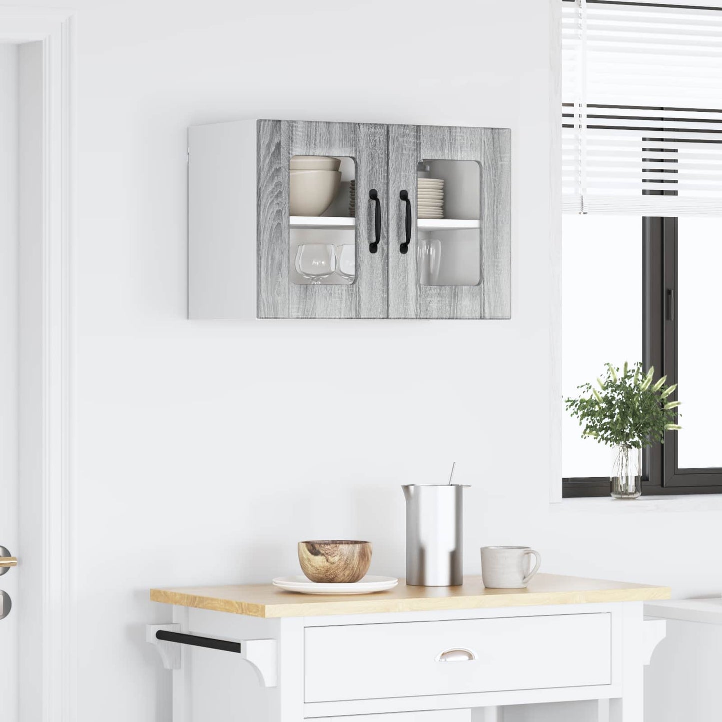 vidaXL Wall Glass Cabinet LUCCA Grey Sonoma 60 x 31 x 40 cm