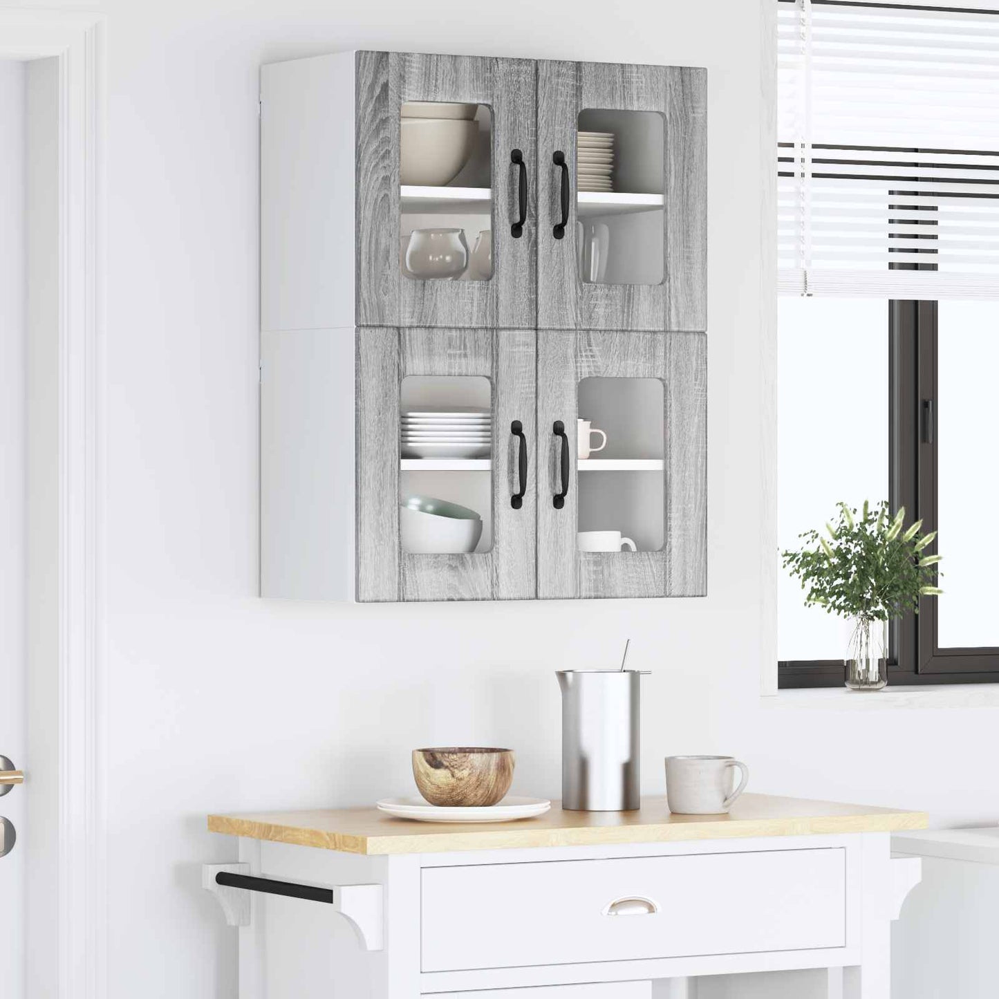 vidaXL Wall Glass Cabinet LUCCA 2 pcs Grey Sonoma 60 x 31 x 40 cm