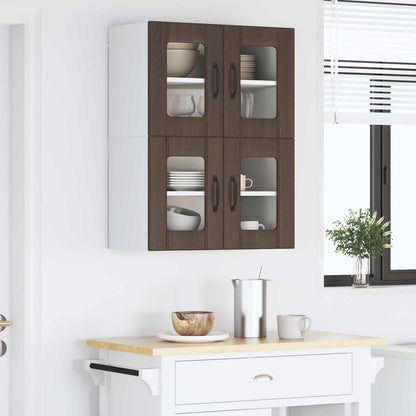 vidaXL Wall Glass Cabinet LUCCA 2 pcs Brown Oak 60 x 31 x 40 cm