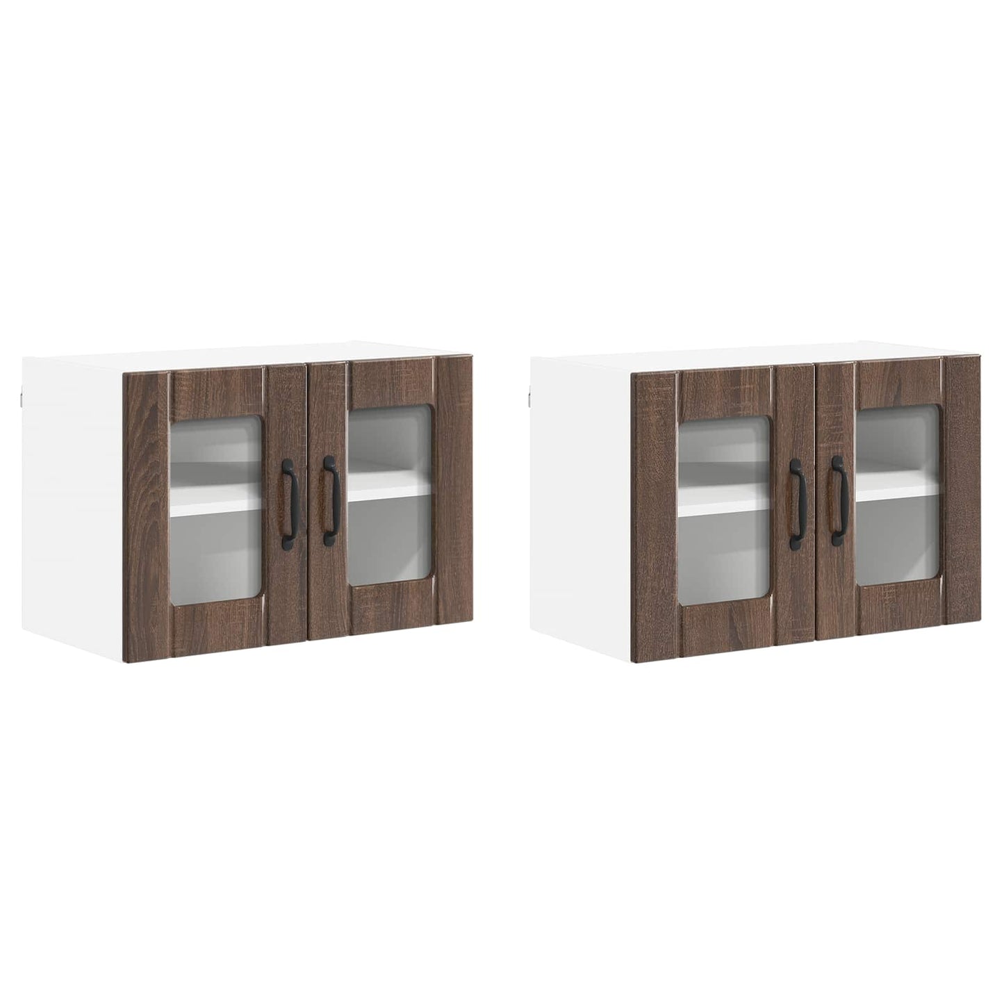 vidaXL Wall Glass Cabinet LUCCA 2 pcs Brown Oak 60 x 31 x 40 cm