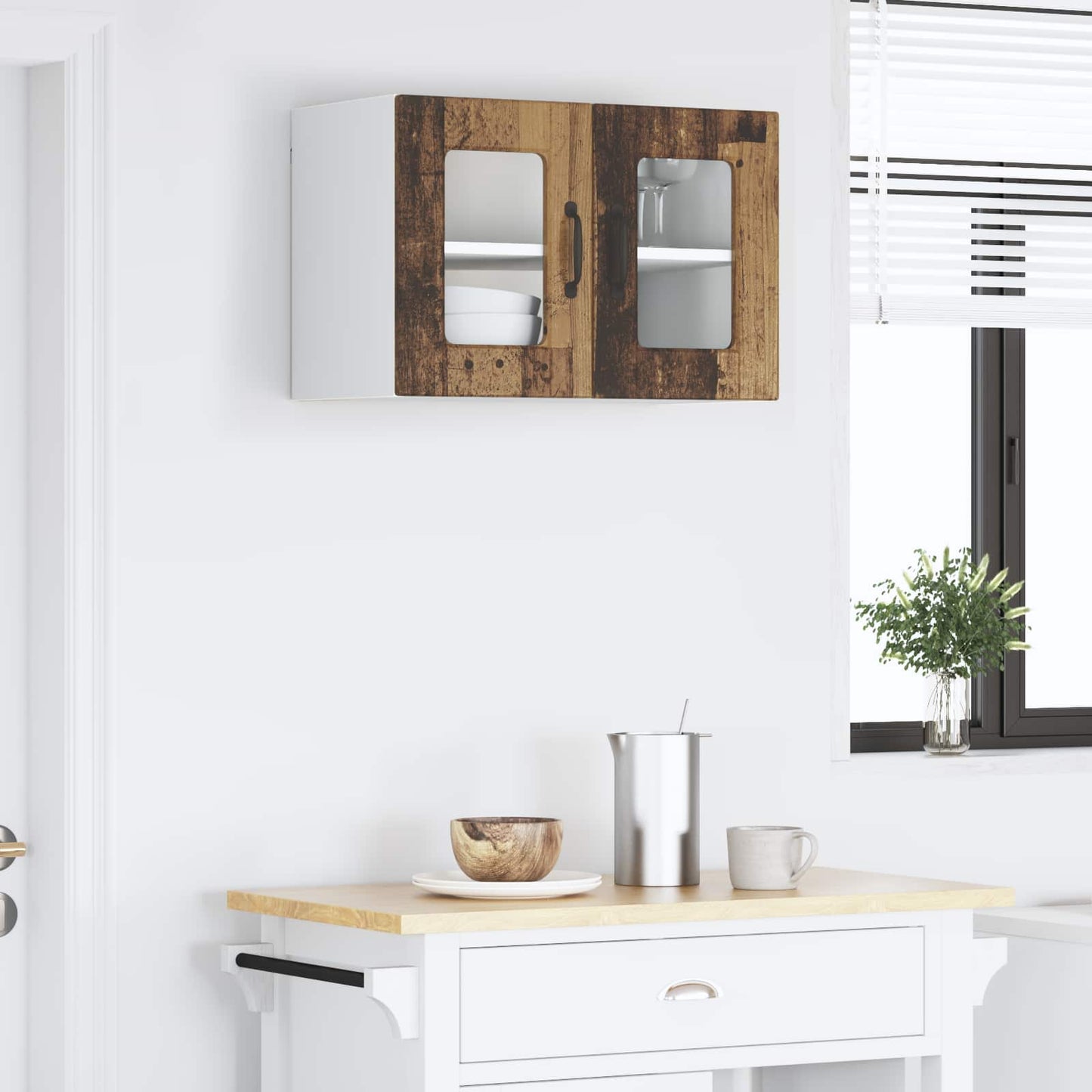 vidaXL Wall Glass Cabinet LUCCA Old Wood 60 x 31 x 40 cm