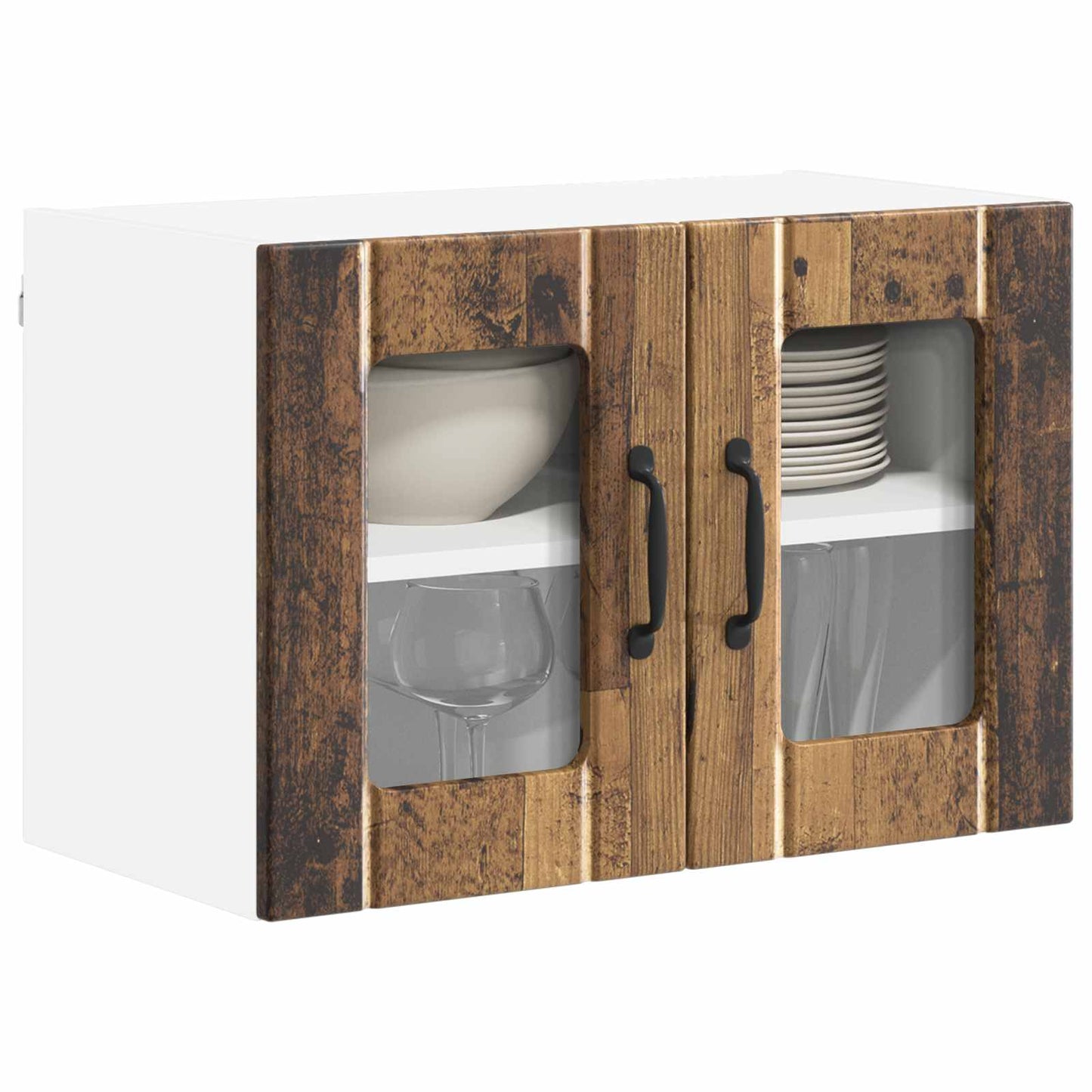 vidaXL Wall Glass Cabinet LUCCA Old Wood 60 x 31 x 40 cm