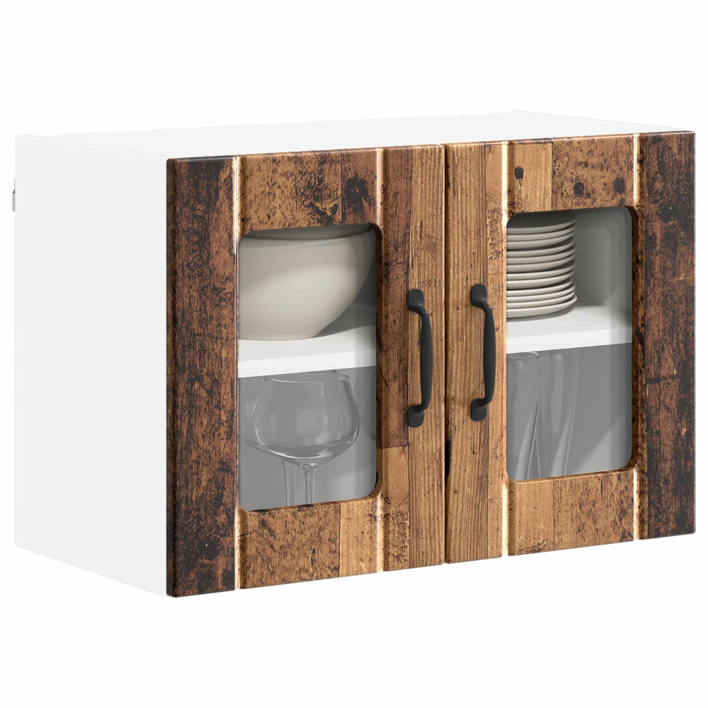 vidaXL Wall Glass Cabinet LUCCA Old Wood 60 x 31 x 40 cm